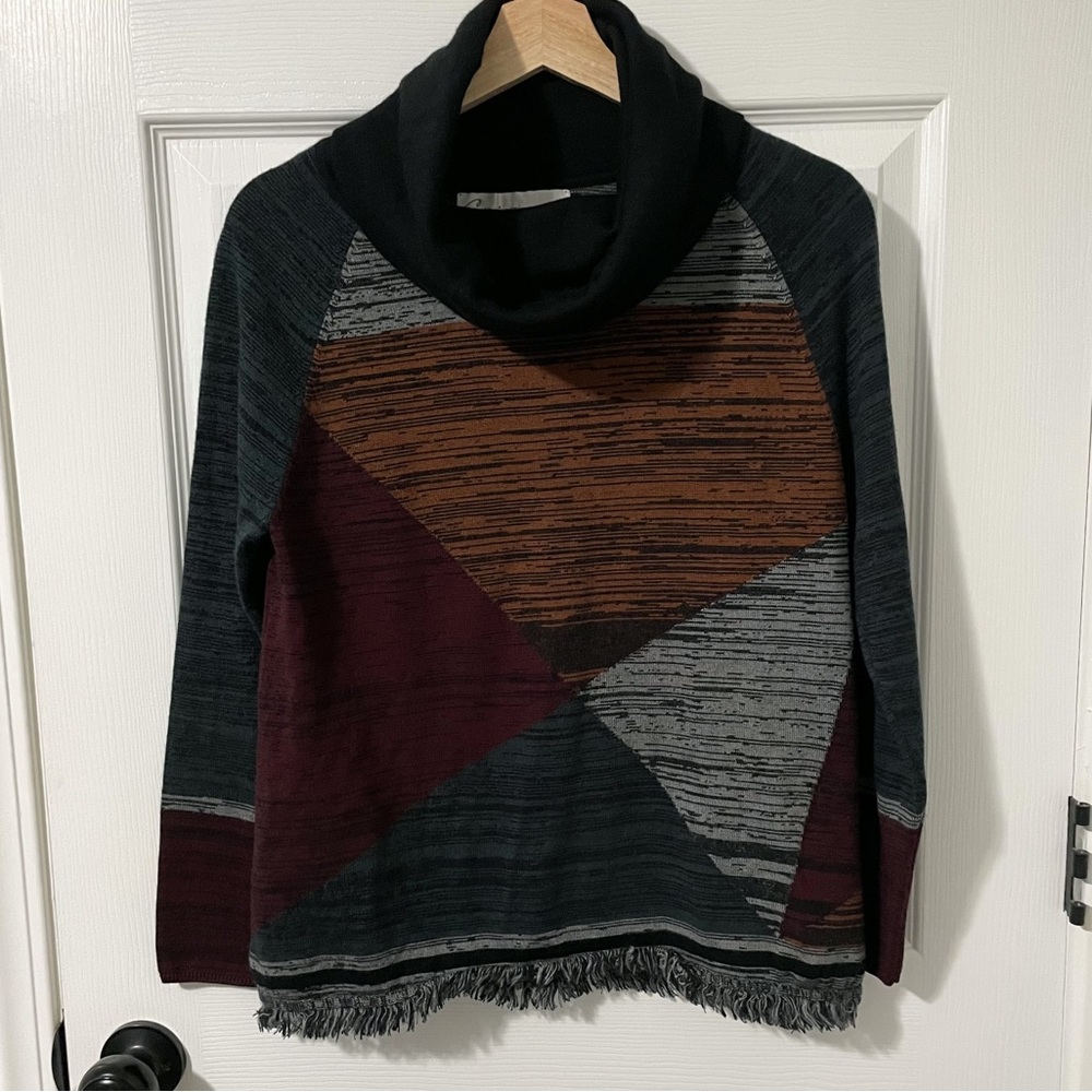 Curio Colorblock Sweater with Fringe - size XS